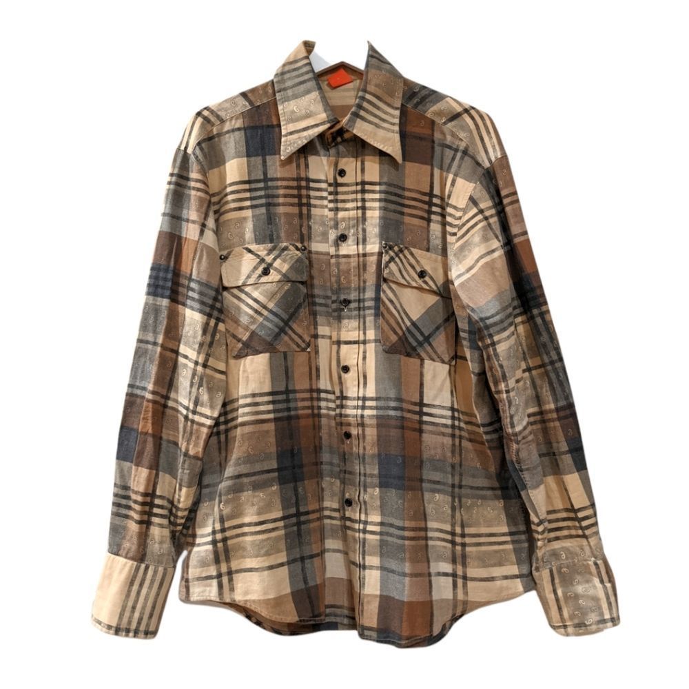 Hugo Boss Men's 100% Cotton Brown Plaid Button Down Shirt Orange Tab Size L